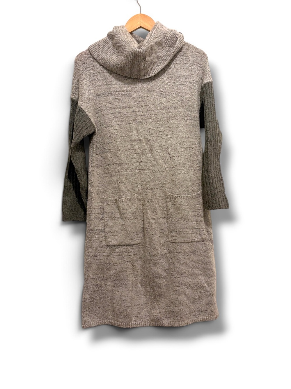 Two-Tone Grey Cowl Neck Sweater Dress